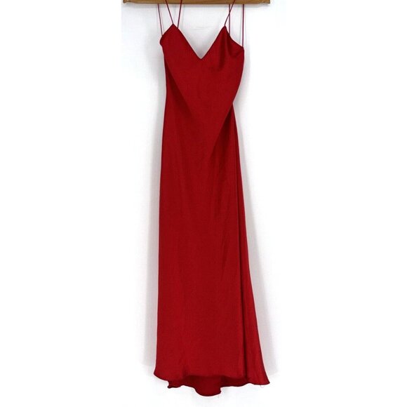 NWT ZARA Scarlet Red Thick Satin Open Back Straps Long Dress Women's Sz L - Picture 5 of 16